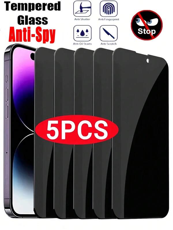 5Pcs 9H Full Coverage Privacy Anti-Peep Tempered Glass Screen Protector Compatible With Samsung Galaxy/ 16/Honor/ Poco/Redmi/And More Models, Anti-Drop, Anti Spy, No Bubbles, Easy To Apply, Sturdy & Durable, Does Not Support Fingerprint Unlocking Gift For Birthday, Family, Friends Anti-Spy, Phone Screen Protector, Phone Accessories Waterproof Shockproof Scratch Resistant Anti-Fingerprint