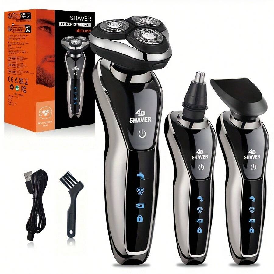 Afeitadora eléctrica 3 en 1 para hombres, afeitadora eléctrica inalámbrica recargable por USB con cuchillas flotantes 3D, recortadora de vello nasal, capacidad de batería de 600mAh