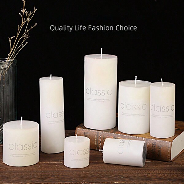 1 peça/vela/vela cilíndrica grande branca marfim, sem fumaça e sem cheiro, decoração romântica de casamento, cera de mastro/adequada para decoração e iluminação de atmosfera de feriado