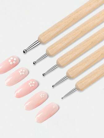 5 stuks Nail Art Dotting Pen Tool, Polka Dot Dubbele Kop Strass Applicator, Nageldecoratie Accessoires, Nagelbenodigdheden, Nagelgereedschap, Nail Art Gereedschap, Terug naar School, Nagels, Nagelgereedschap voor Opdruknagels