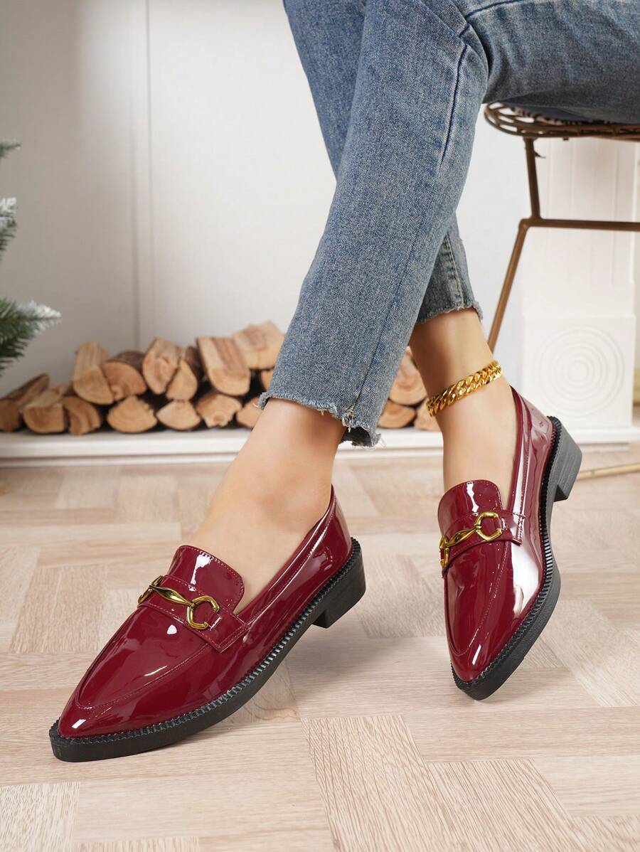 Nowe lakierowane skórzane buty typu Oxford na grubym obcasie, retro płaskie buty ze spiczastym noskiem, modne i uniwersalne wysokie obcasy