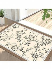 1pc Classical Floral Print Kitchen Mat, Silica Gel Rectangle Absorbent Quick-Dry Non-Slip Floor Rug For Bathroom, Toilet, Kitchen, Hallway, Home Decor, Suitable For Christmas, Thanksgiving, Valentine's Day, Mother's Day And Daily Use, Chinese Style