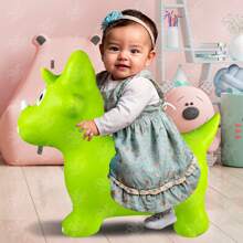 GRUPO CARNAVALLIA Montable Inflable Brinca Luz y Sonido Dinosaurio Triceratops - Verde - Ver 3