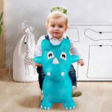 GRUPO CARNAVALLIA Montable Inflable Brinca Luz y Sonido Dinosaurio Triceratops - Verde Aqua - Ver 8