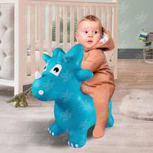 GRUPO CARNAVALLIA Montable Inflable Brinca Luz y Sonido Dinosaurio Triceratops - Verde Aqua - Ver 6