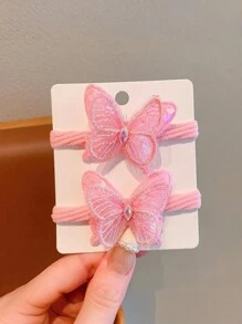 6 件装可爱蝴蝶头带和弹性发带，柔软涤纶发饰，适合 3-14 岁女孩 - 彩色 - 查看 2