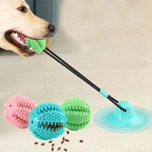 1 pieza Bola con ventosa de color rosa, verde y azul para mascotas perros, juguete de mordedura resistente, limpieza de dientes y reducción de aburrimiento para entrenamiento en solitario
