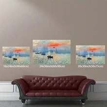 Monet Canvas Wall Art, Sunrise Canvas Wall Art, Artwork For Walls Monet, Sunrise Wall Decor, Impressionist Art Prints, Landscape   Wall Art, Wall Decor Living Room (Black Framed  ) - 裱框 - 查看 3