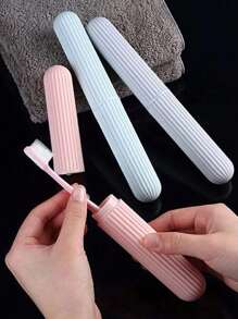 1/2/4pcs Portable Toothbrush Case, Travel Toothbrush Holder, Plastic Portable Toothbrush Carrying Case, Outdoor Bathroom Toothpaste Rack, Storage Box, Organizer, Travel Toiletry Cup, New Creative Toothbrush Holder, Dust-Proof Storage Box, Bathroom Accessories, Toiletries, Travel Essential, Beach, Summer, Business, Bathroom Travel Essential, Women, College Dorm, Travel Essential, School Supplies, Back To School - Multicolor - View 2