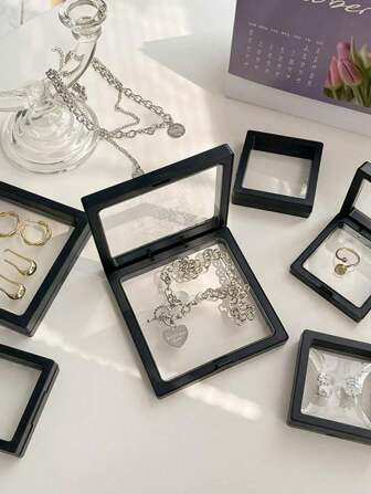 4 件中号抗氧化透明塑料珠宝展示盒，防尘悬挂珠宝收纳盒，多功能商务旅行珠宝收纳盒，适用于吊坠、项链、手链、戒指、硬币、耳环、别针女友礼物