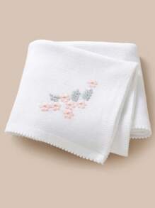 1 件婴儿针织毯带刺绣装饰，甜美婴儿襁褓毯，休闲简约风格，适合所有季节