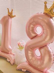 1 个超大 42 英寸 4D 粉色数字铝箔气球，生日场景布置、周年纪念照片装饰道具 - 粉紅色底座皇冠數字 - 查看 5