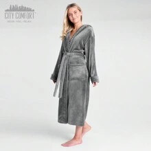 City Comfort Dressing Gown Fluffy Super Soft Hooded Bathrobe Plush Fleece Perfect Loungewear Long Robe - Dark Grey - View 4