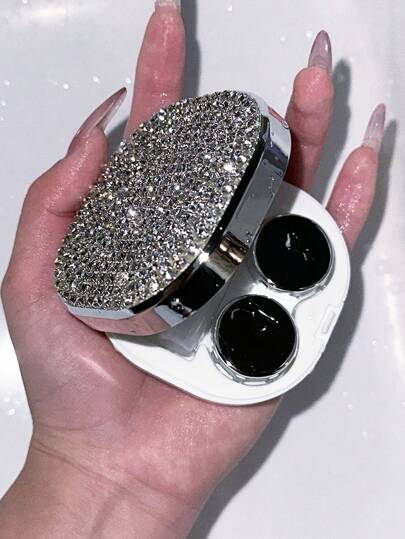 Estuche para lentes de contacto con diamantes, caja de doble enlace para el cuidado de los lentes de contacto de belleza, caja de almacenamiento de moda y de alta gama, portátil