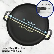 Sartén para pizza de hierro fundido de 16 pulgadas con asa de silicona GRATIS y libro electrónico de recetas - Comal previamente acondicionado, artículos de cocina esenciales para amantes de la pizza, hornear, parrilla, barbacoa, a prueba de estufa y horno - por defecto - Ver 2
