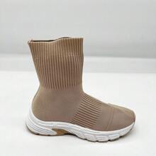 Zapatillas tipo calcetín elásticas para mujer, con suela gruesa, informales y de moda - Caqui - Ver 1
