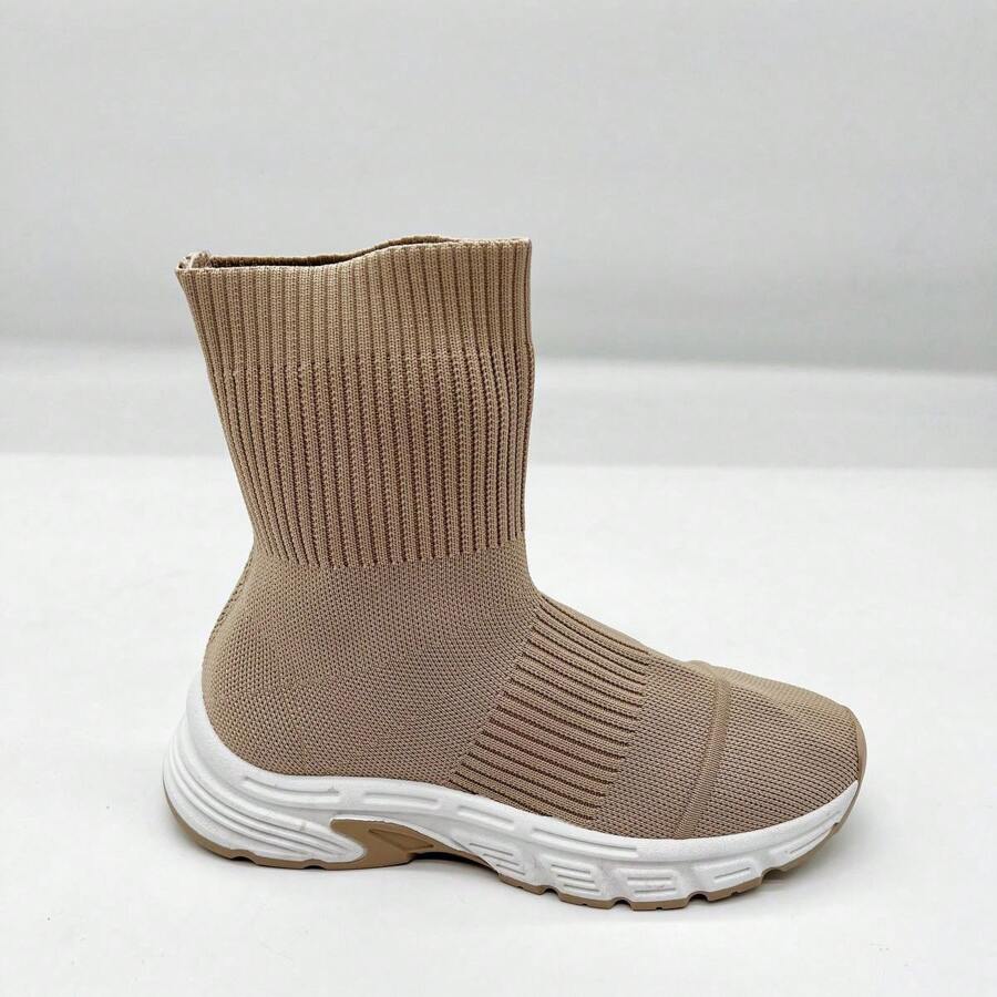 Zapatillas tipo calcetín elásticas para mujer, con suela gruesa, informales y de moda - Caqui - Ver 1