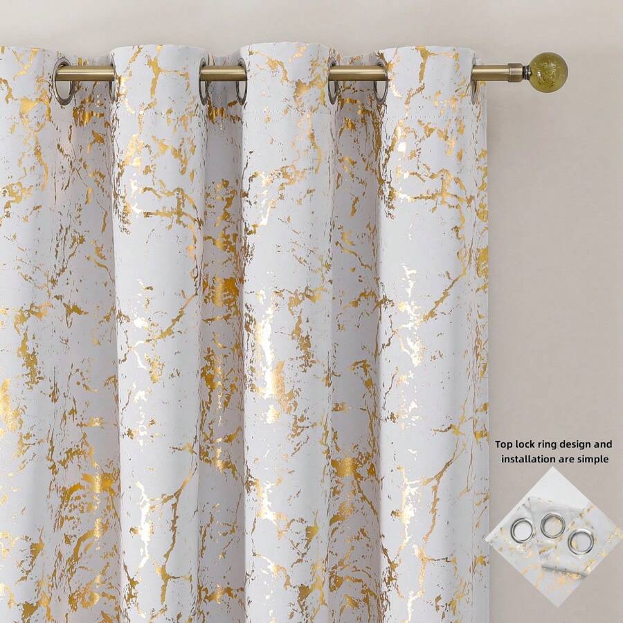 1pc/Set High Precision Gold-Plated Floral Pattern Curtain, Suitable For Living Room/Bedroom/Balcony/Hotel/Office/Bar/Outdoor Queue, Top Grommet Style Curtain, Easy Installation - Multicolor - View 1