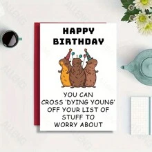 Tarjeta de cumpleaños de Capibara divertida para amigos y hermanos - Tarjeta de saludo humorística "Quítate de morir prematuramente" con sobre y pegatinas de amor - Papel de alta calidad, idea de regalo creativa y única - Multicolor - Ver 2