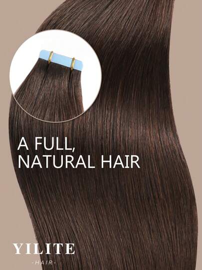 Yilite Estensioni di capelli veri umani a nastro nero da 12-24 pollici, con nastro biadesivo per estensioni di capelli a trama, 20 pezzi da 50 grammi, colore #2 marrone scuro, estensioni di capelli a nastro lisce di capelli umani