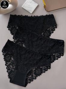 3 件套性感花朵蕾丝花边扇形内裤