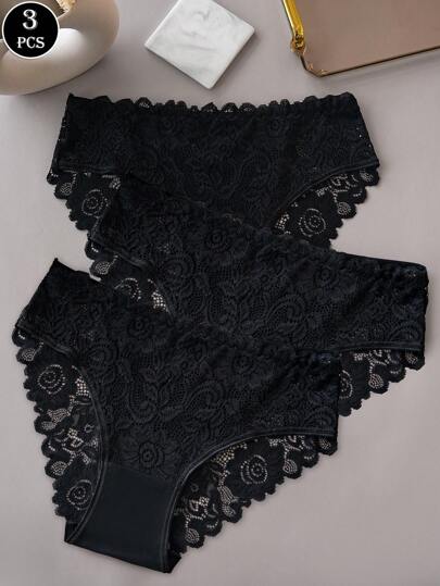 3 件套性感花朵蕾丝花边扇形内裤