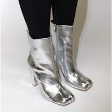 Womens Block Heel Ankle Bootie - Silver - View 5