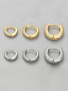 1 对 12 毫米-16 毫米水钻环状耳环 S925 或 925 纯银简约休闲女士耳环高品质珠宝礼物节日礼物生日礼物适合女性日常佩戴 - 半圈滿鑽圓形耳扣 - 查看 5