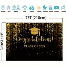 2024 Graduates Background Cloth Black Gold Sparkling Waves Graduation Party Background 2024 Congratulations Graduates Dance Party Cake Table Decoration Photo Booth Props - Multicolor - View 2