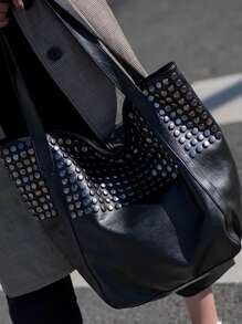 Dedoo Soft Leather 2025 New Handbag Joker Tote Bag Simple Shoulder Bag Rivet Design Large Capacity Ladies Big Bag, Shopping, Shopping, Work. Convenient To Travel,