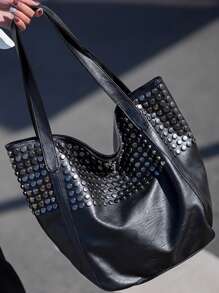Dedoo Soft Leather 2025 New Handbag Joker Tote Bag Simple Shoulder Bag Rivet Design Large Capacity Ladies Big Bag, Shopping, Shopping, Work. Convenient To Travel,
