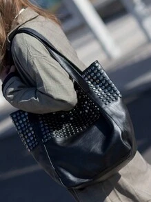 Dedoo Soft Leather 2025 New Handbag Joker Tote Bag Simple Shoulder Bag Rivet Design Large Capacity Ladies Big Bag, Shopping, Shopping, Work. Convenient To Travel,