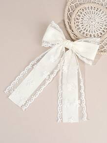 1 pieza Pinza de pelo con gran lazo blanco para niñas, lazos de tul con cola larga para niños, decoraciones elegantes para niños