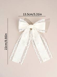 1 pieza Pinza de pelo con gran lazo blanco para niñas, lazos de tul con cola larga para niños, decoraciones elegantes para niños