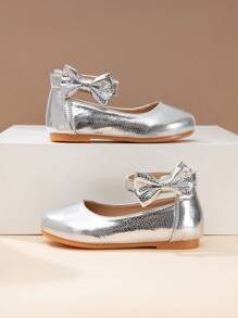 新款秋冬可愛時尚女孩平底仿皮舞鞋，舒適休閒平底學生校園鞋，適合戶外活動 - 銀色 - 查看 4