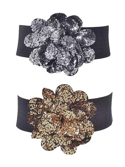 1pc Women's Floral Elastic Waist Belt, Decorative Waistband With Gold & Silver Accents