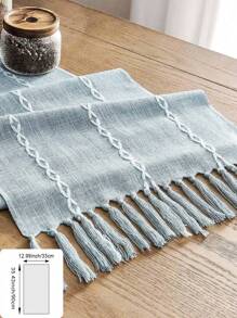 1 pezzo Tovaglia intrecciata in stile bohémien retrò, con nappe fatte a mano e frange annodate, disegno a righe avorio/verde/blu grigio/crema, adatta come copritavolo per caffè o pranzo o come copriletto, adatta per decorare tavoli da banco, matrimoni e festività di campagna,ageli per docciasposa.