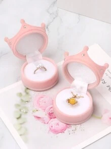 1 pieza/2 piezas/6 piezas Caja de anillo con corona y caja de regalo de collar de anillo, de vuelta a la escuela - Rosa - Ver 1