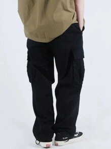 Men's Wide Leg Cargo Jeans And Twill Skate Pants Khaki 6 Pockets Drawstring Closure Unisex
