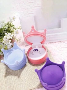 1 pieza/2 piezas/6 piezas Caja de anillo con corona y caja de regalo de collar de anillo, de vuelta a la escuela - Rosa - Ver 4