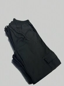 Men's Wide Leg Cargo Jeans And Twill Skate Pants Khaki 6 Pockets Drawstring Closure Unisex