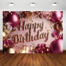 1 pieza de tela de fondo, decorada con flores color vino tinto y brillo dorado rosa para ocasiones de fiesta y vacaciones. Fondo de flores, accesorios de estudio, fondo de fotografía, fondo de fotografía de fiesta, suministros de decoración de fiesta, suministros de decoración del hogar - Multicolor - Ver 1