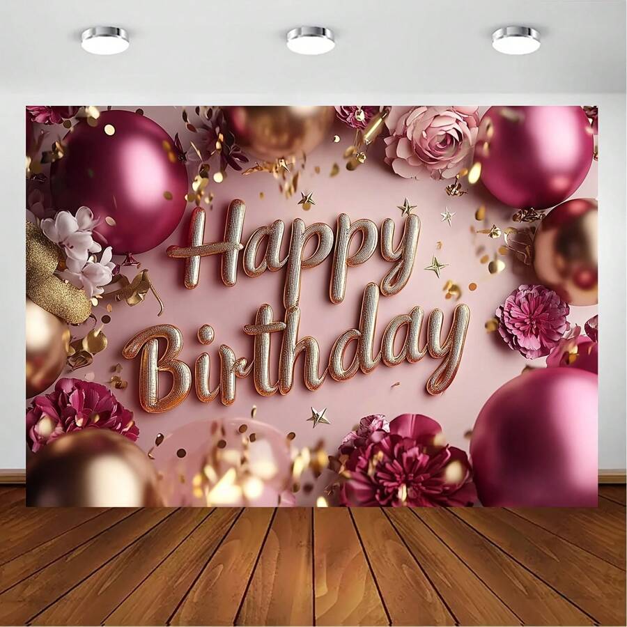 1 pieza de tela de fondo, decorada con flores color vino tinto y brillo dorado rosa para ocasiones de fiesta y vacaciones. Fondo de flores, accesorios de estudio, fondo de fotografía, fondo de fotografía de fiesta, suministros de decoración de fiesta, suministros de decoración del hogar - Multicolor - Ver 1