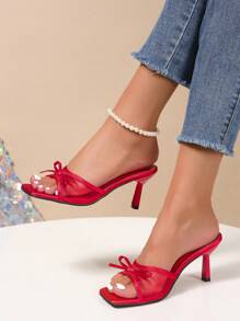 Red New Arrival Square Toe Mesh Breathable Open Toe High Heel Sandals, Versatile Minimalist Stiletto Heels Shoes For Women