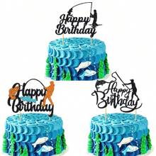 1 件钓鱼蛋糕装饰，生日快乐蛋糕装饰渔夫蛋糕装饰，户外主题蛋糕装饰，男士生日钓鱼派对装饰用品 - 彩色 - 查看 2