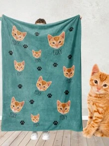 1pc Customized Face/Name Blanket , Personalized Face/Name Blanket For Christmas Gifts , Personalized Christmas Bedding Blanket, Dinosaur Background Blanket, Blanket Use For Bedding/Sofa/Indoor/Outdoor, Friend Gift, Family Gift, Birthday Gifts, Gift For Friend, Gift For Her,Gift For Girlfriend, Gift For Boy, Catdad, Cutie, Picture Blankets Customized - Style 1 - View 1