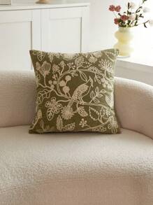 1 Vỏ gối nhung thêu hoa và chim, thích hợp trang trí trong nhà, 4 mùa, không bao gồm ruột gối - màu xanh lá - Xem 6