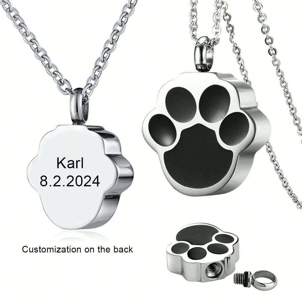Minicremation Pet Ashes Necklace - Paw Print Keepsake Pendant For Cat Or Dog Cremains, Stainless Steel - View #11
