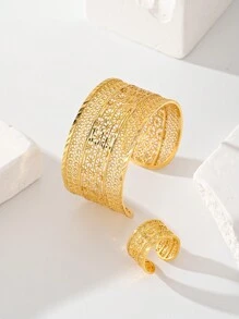 Women's Jewelry Bracelet Ring Two-Piece Set, Wide Face Design, Noble And Generous, Suitable For Women's Daily Wear, Attending Wedding Parties, Gifts, Three Styles To Choose From