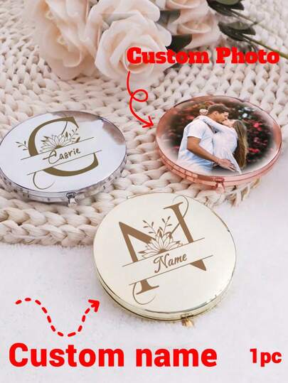 Miroir de poche personnalisé avec initiale, miroir de maquillage photo pliable personnalisé, mini miroir en acier inoxydable photo personnalisable, miroir personnalisable avec nom, cadeau de mariage, cadeau d'anniversaire, cadeau d'anniversaire de mariage, cadeau pour célibataire, cadeau pour maman, cadeau de la Saint-Valentin, cadeau de voyage, portable, compact et exquis, cadeau pour petite amie, mère, meilleure amie, couple, miroir personnalisé, facile et confortable